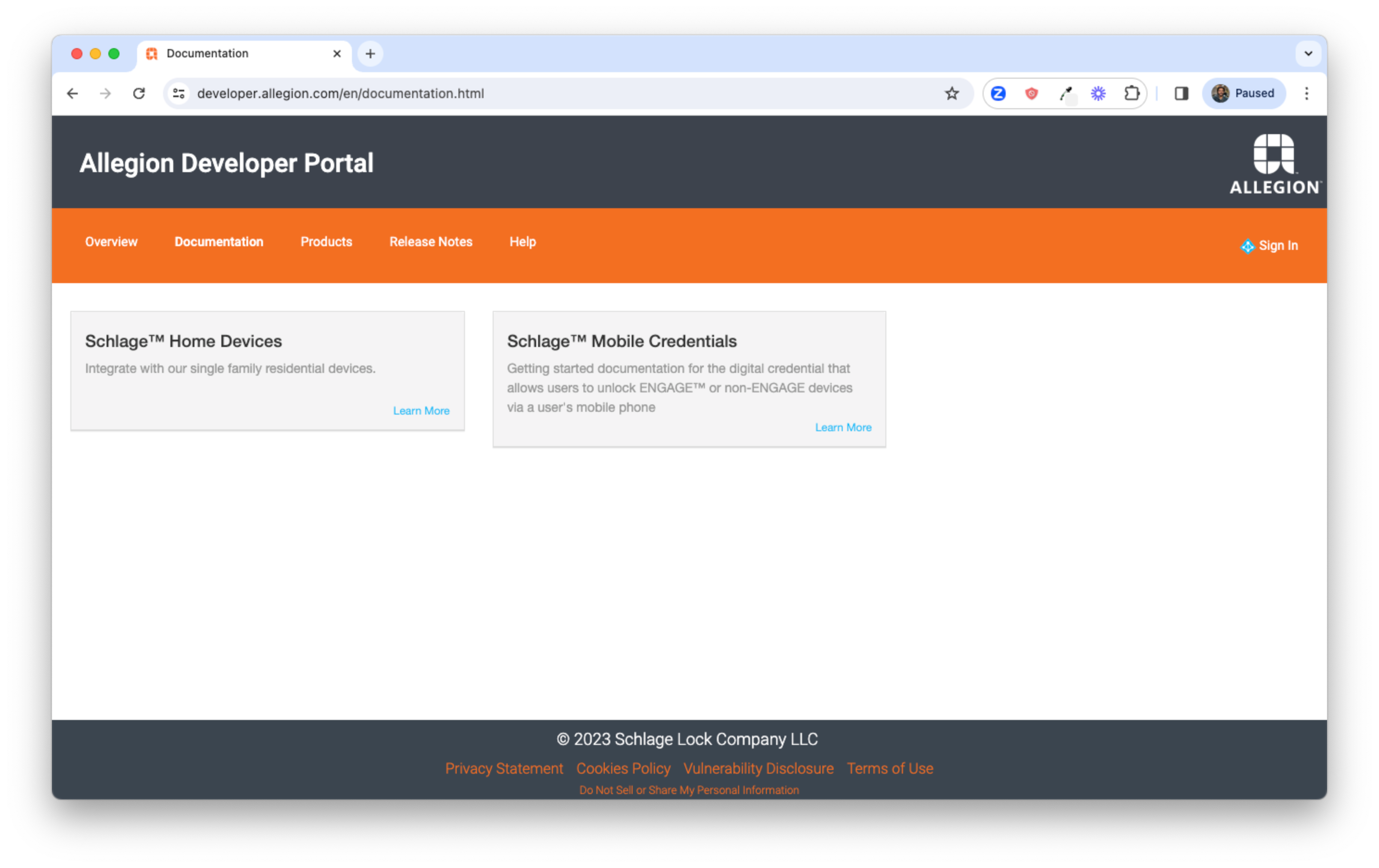 Allegion Developer Portal Documentation