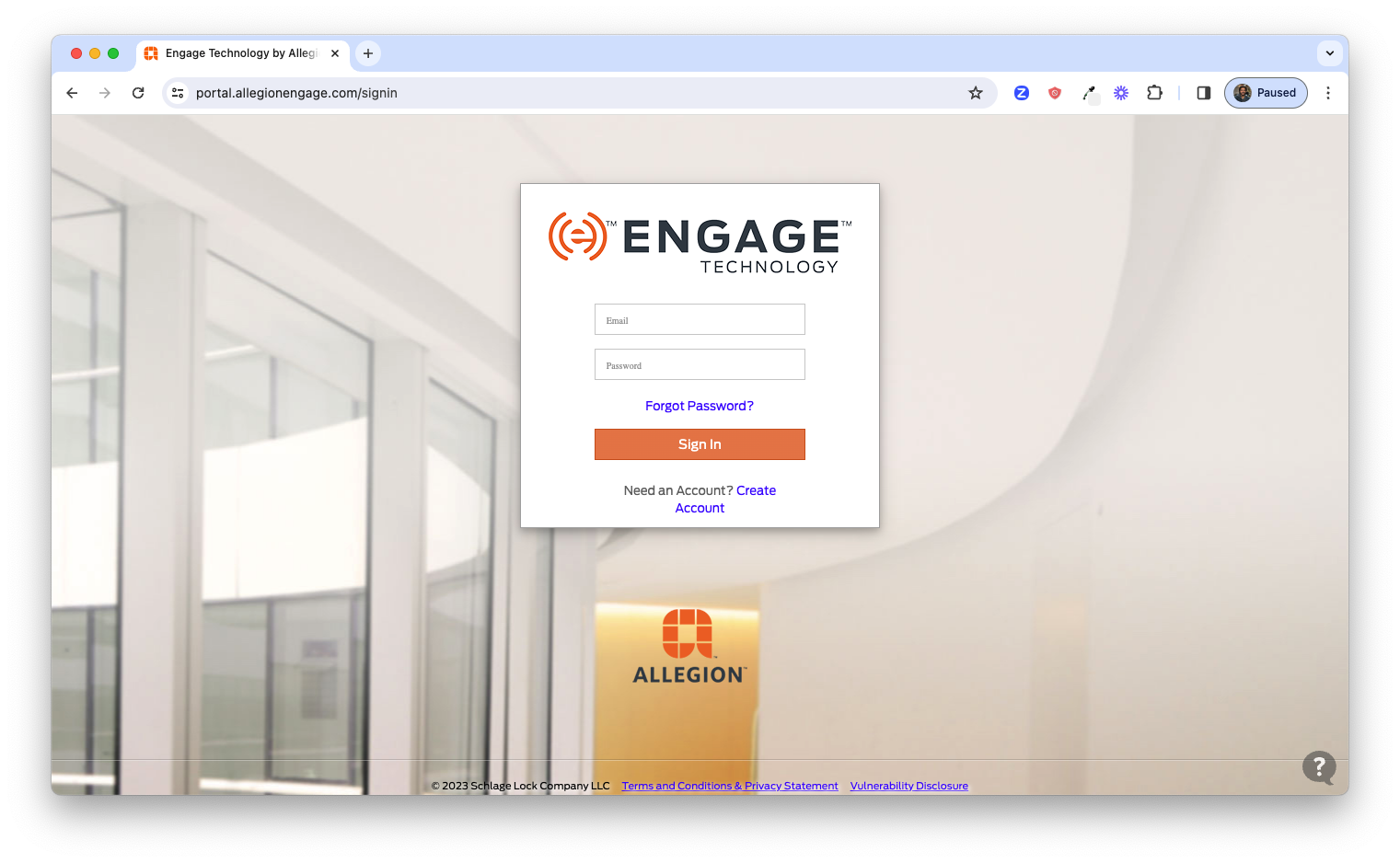 Allegion Device Management Portal Login Page