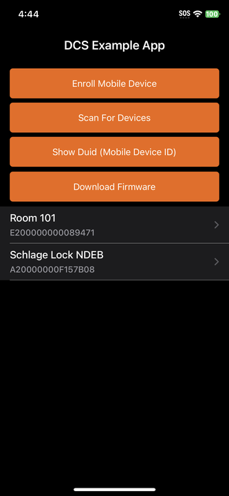 Device Communication Quick Start App Scanned Devices