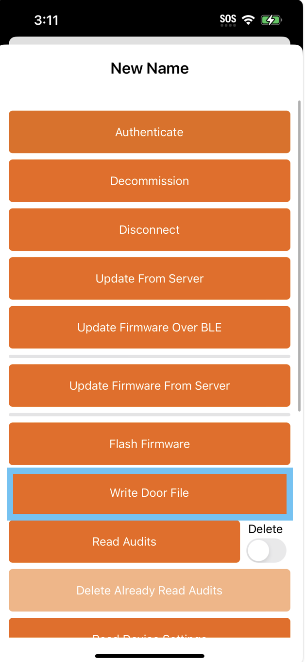 Write doorfile option highlighted