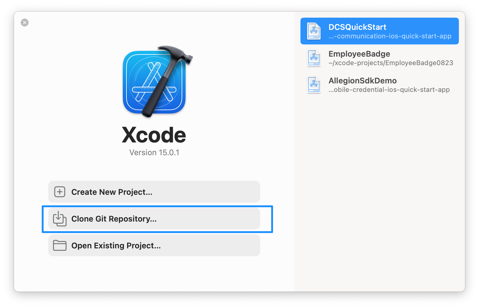 XCode Clone Repo Command